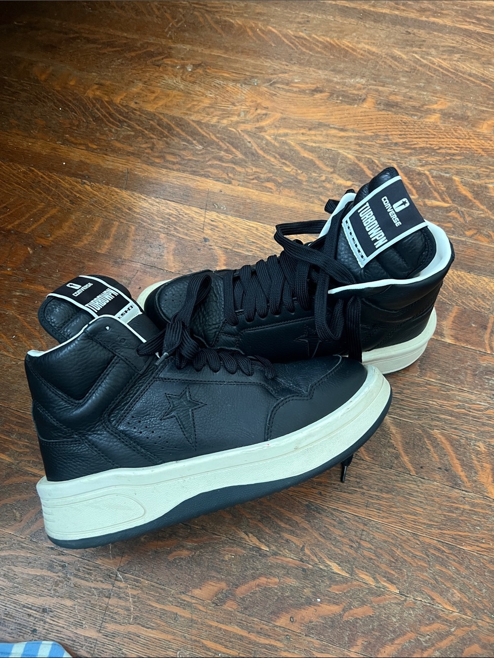 Converse x RICK OWENS’ DRKSDHW Black Leather High-Top Sneakers with White Sole